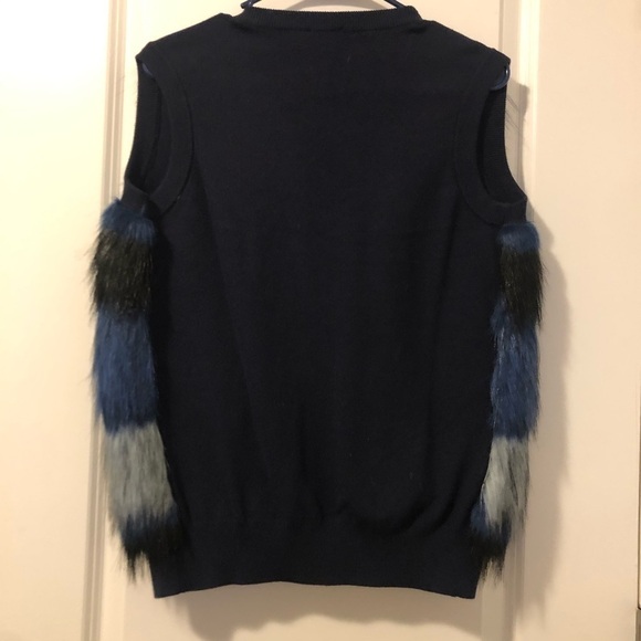 BLUE Striped Faux Fur Vest Size ST - Picture 2 of 6